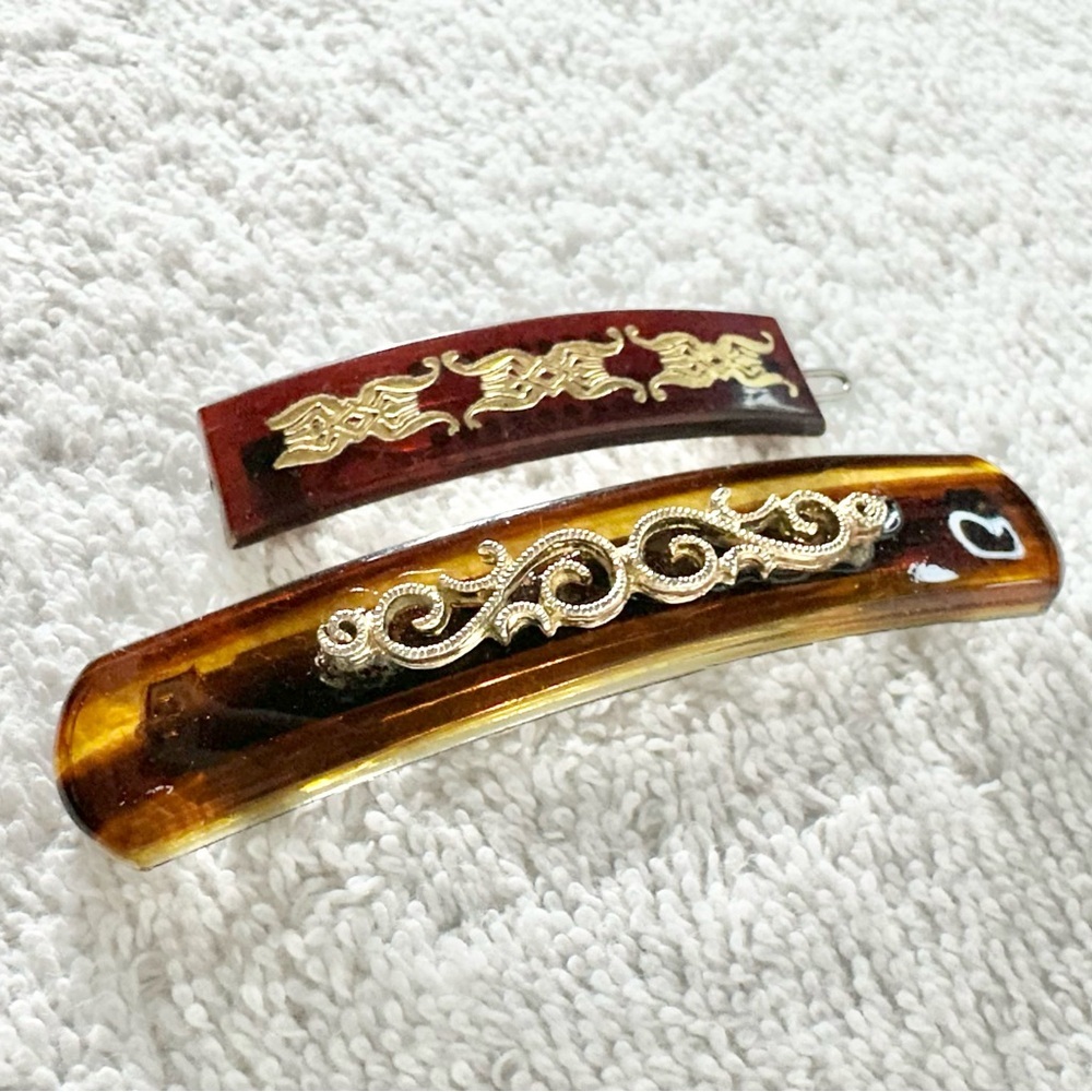 Vintage Brown & Gold Hair Barrettes - Picture 6 of 11